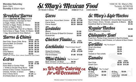 st mary's mexican food menu